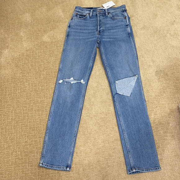 RE/DONE Originals 80's Slim Straight Brisk Blue With Rips NWT 25 - Picture 5 of 14
